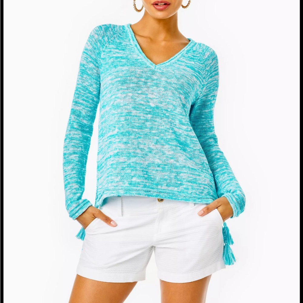 LILLY PULITZER JODY AMALFI BLUE Marled POPOVER PULLOVER SWEATER